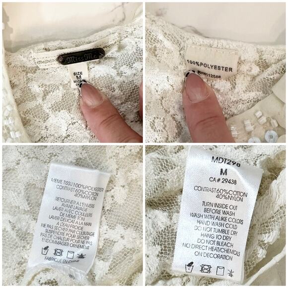 Miss Me Double Layer Lace Sequin Cream Top SZ M $89 - Picture 11 of 11